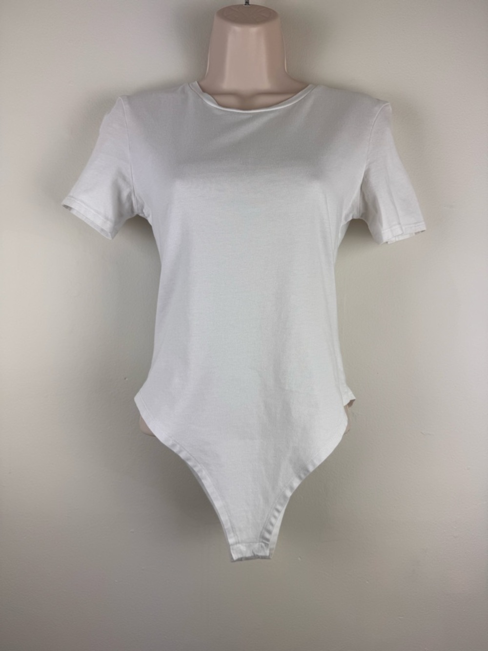 Primark White Crew Neck Short Sleeve Bodysuit Stretch Fitted S
